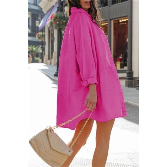 Women's Oversized Button Down Shirts Casual Loose Long Sleeve Long Blouse - Picture 6 of 6